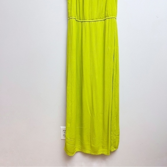Nina Leonard Lime Green Braided Halter Plissé Gauze Maxi Dress Medium - Picture 10 of 12